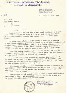 scrisoare C. Coposu catre pntcd-germania-iunie 1990